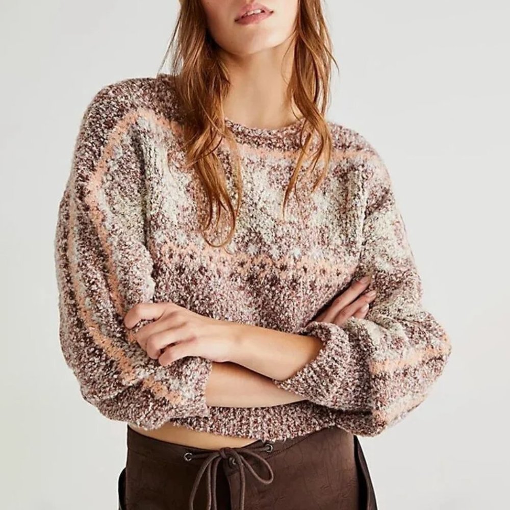 Free People Multicolor Fuzzy Knit Crewneck Sweater